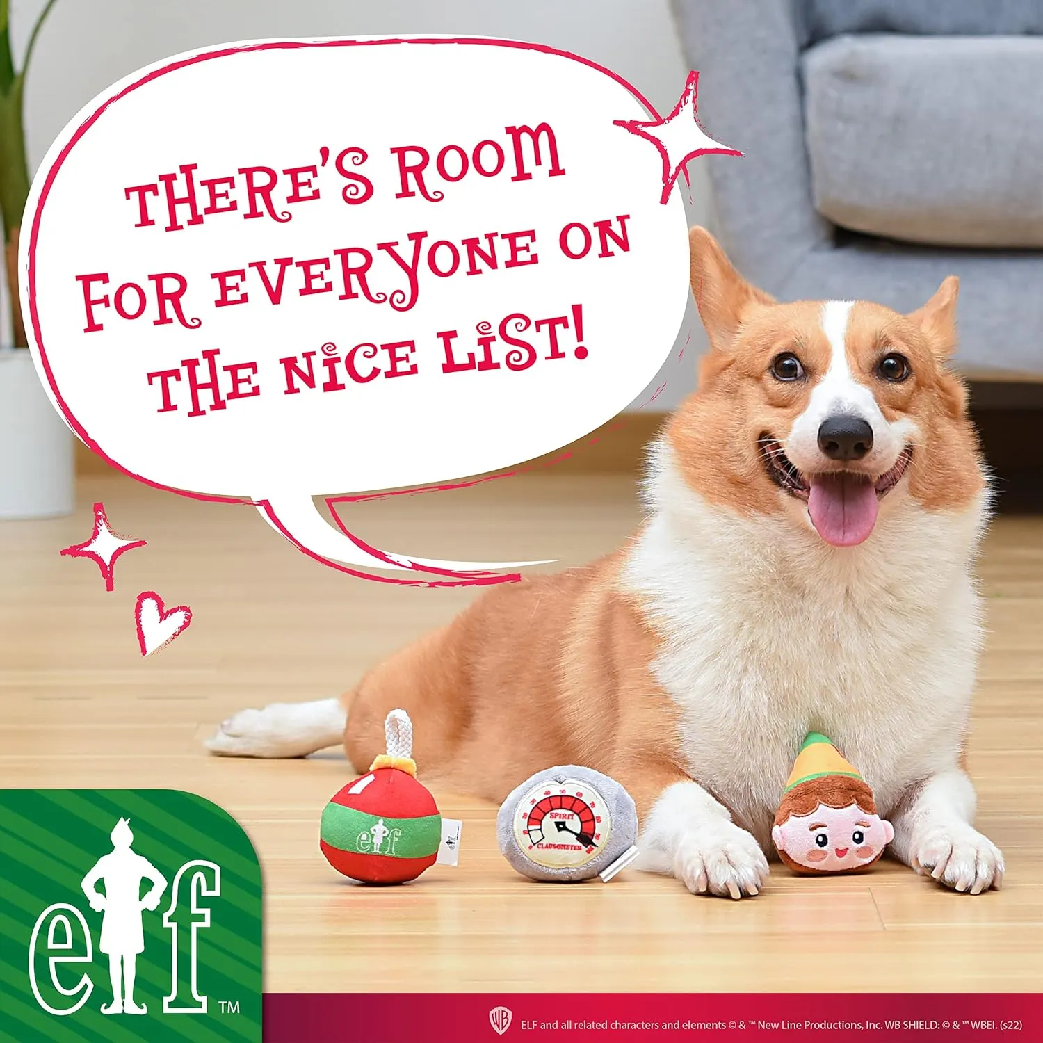 Elf: Holiday Plush Squeaker Buddy The, Clausometer, and Ornament Ball Set - 3pc Toy Set(3)