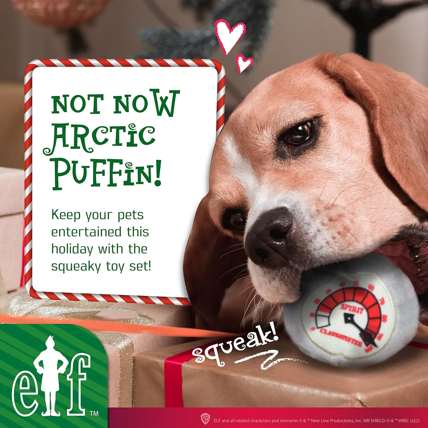 Elf: Holiday Plush Squeaker Buddy The, Clausometer, and Ornament Ball Set - 3pc Toy Set(3)