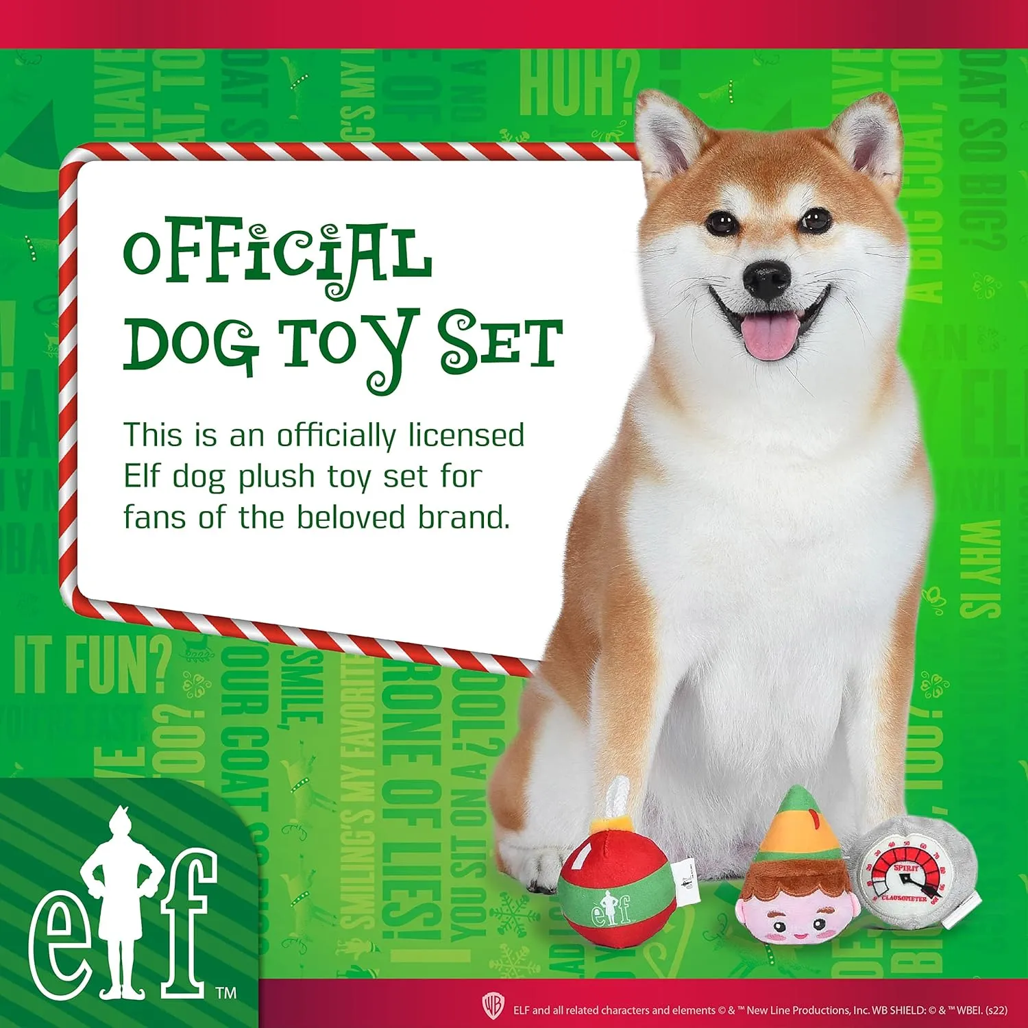 Elf: Holiday Plush Squeaker Buddy The, Clausometer, and Ornament Ball Set - 3pc Toy Set(3)