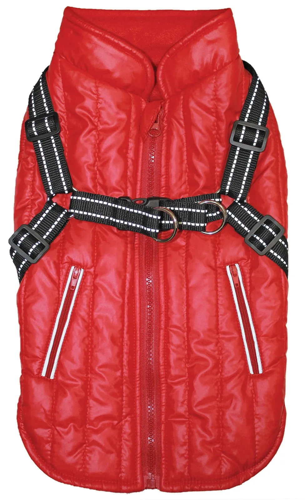 Fleece-Lined Puffy Parka Dog Jacket with Built-In Harness