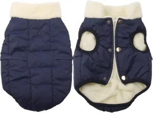 Fleece Lined Warm Dog Jacket for Puppy Winter Cold Weather,Soft Windproof Small Dog Coat,Blue M