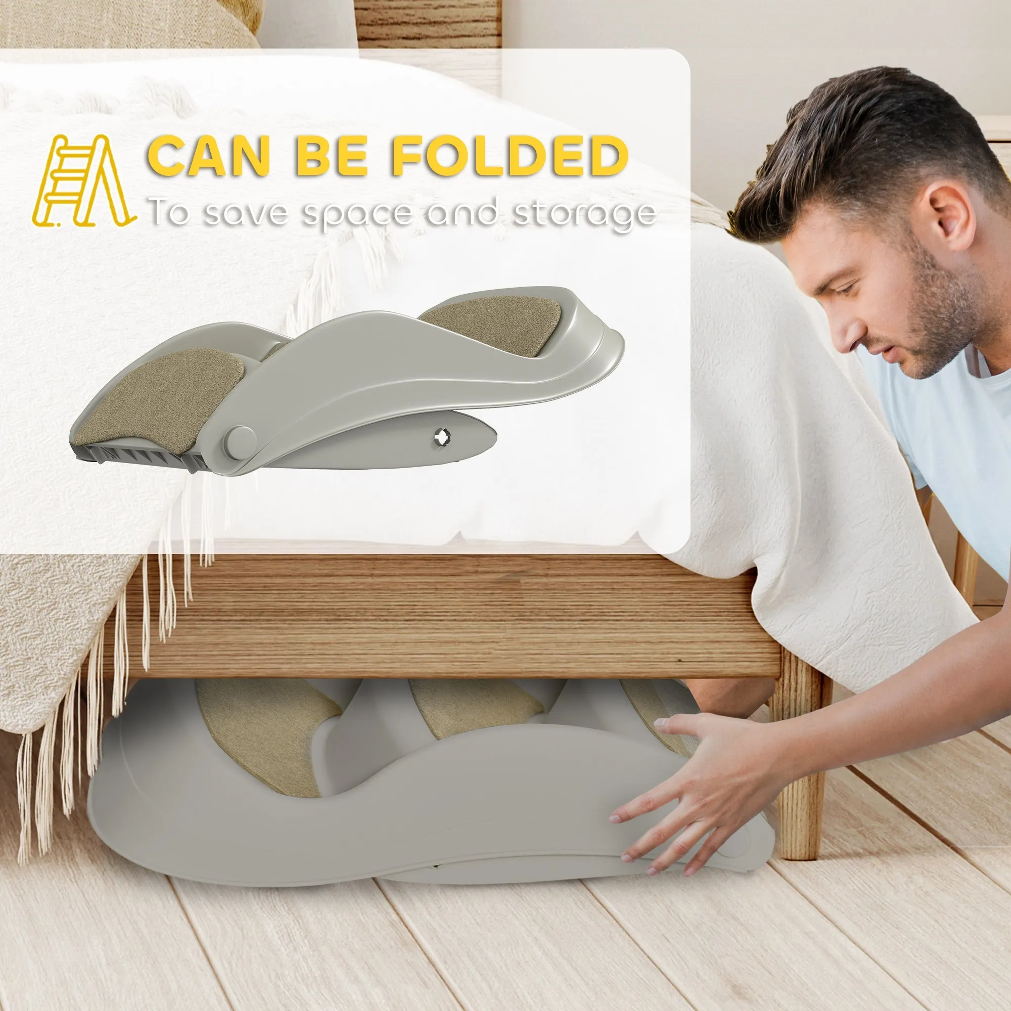 Foldable Pet Stairs 3 Steps with Non-slip Mats for Small Dogs Grey
