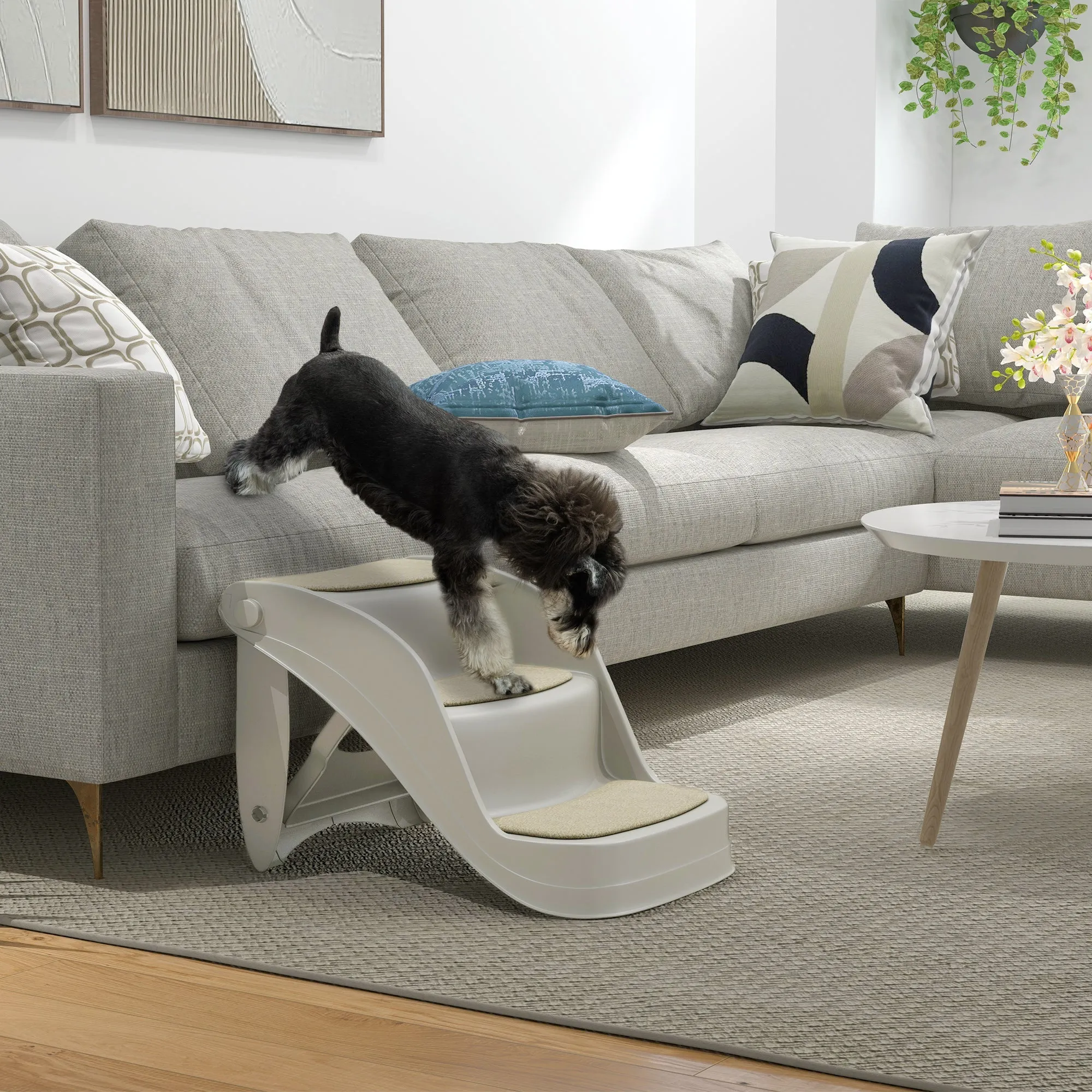 Foldable Pet Stairs 3 Steps with Non-slip Mats for Small Dogs Grey