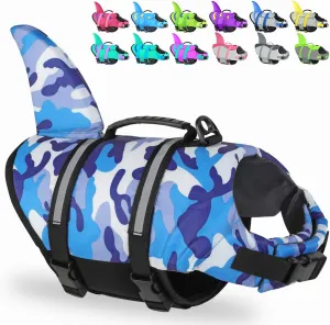 Fragralley Dog Life Jacket - Shark Camo Swimming Vest with Lightweight Reflective Material. Superior Buoyancy & Rescue Handle for Small, Medium and Large Dogs. Safe for Pool, Beach, Boating