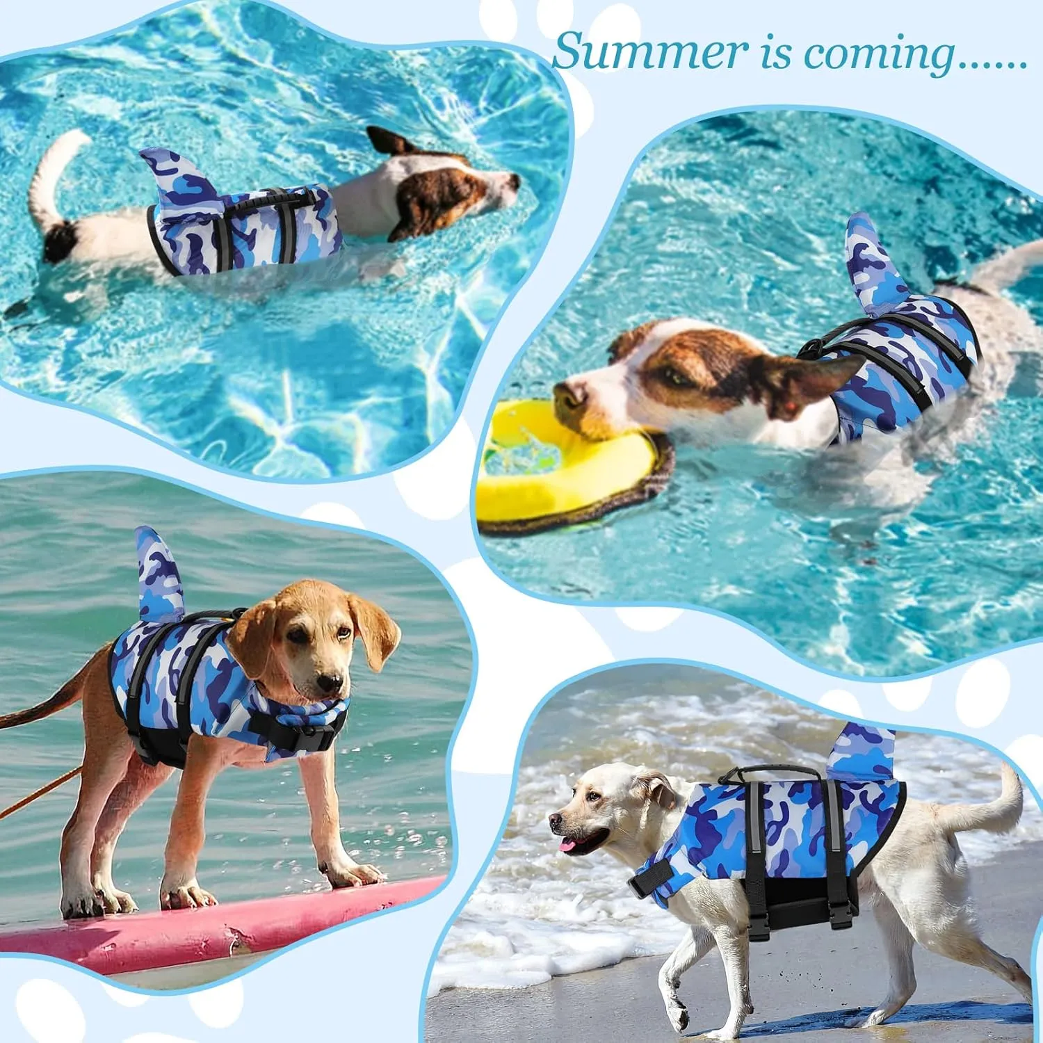 Fragralley Dog Life Jacket - Shark Camo Swimming Vest with Lightweight Reflective Material. Superior Buoyancy & Rescue Handle for Small, Medium and Large Dogs. Safe for Pool, Beach, Boating