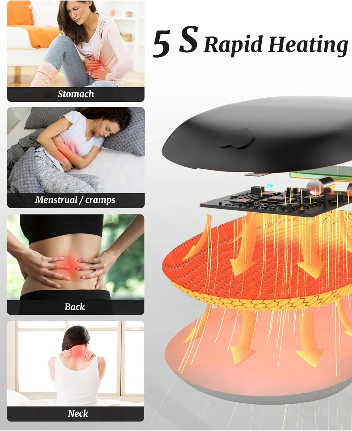 FSA HSA Eligible Portable Heating Pad for Cramps, Upgrade Cordless Electric Period Fast Heating Pad for Back Pain Relief Menstrual Belt 6 Heat 6 Massage Modes Gift for Women Girls Her Girlfriend Black