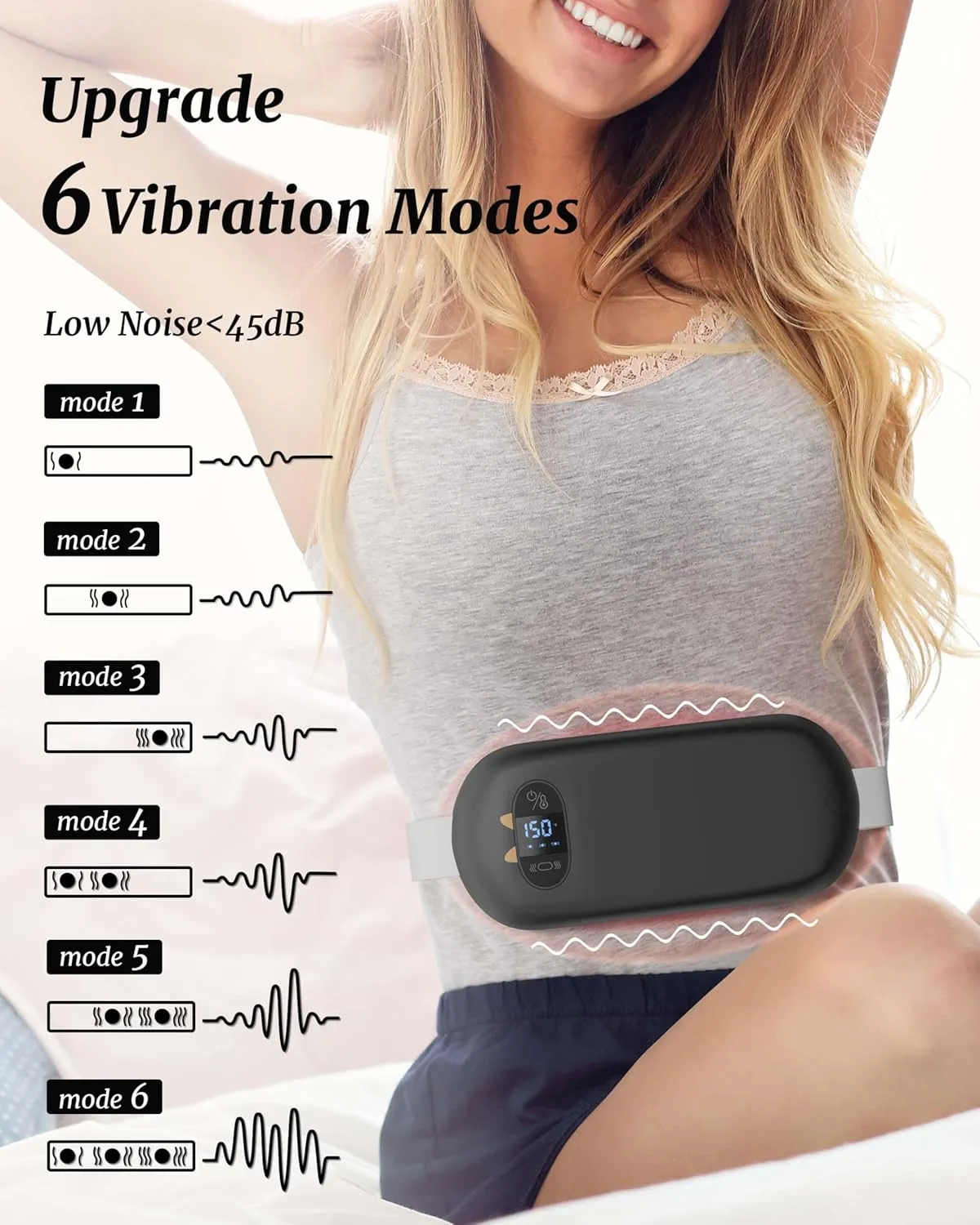 FSA HSA Eligible Portable Heating Pad for Cramps, Upgrade Cordless Electric Period Fast Heating Pad for Back Pain Relief Menstrual Belt 6 Heat 6 Massage Modes Gift for Women Girls Her Girlfriend Black