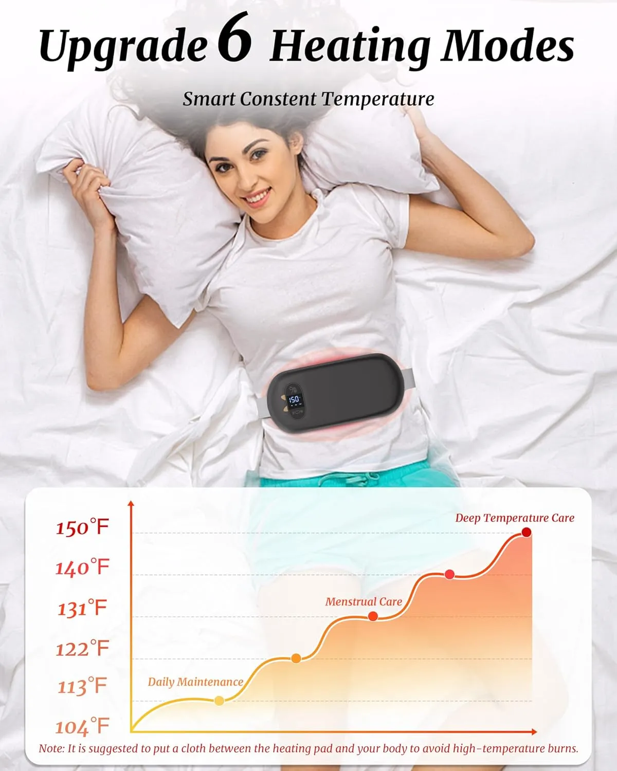 FSA HSA Eligible Portable Heating Pad for Cramps, Upgrade Cordless Electric Period Fast Heating Pad for Back Pain Relief Menstrual Belt 6 Heat 6 Massage Modes Gift for Women Girls Her Girlfriend Black
