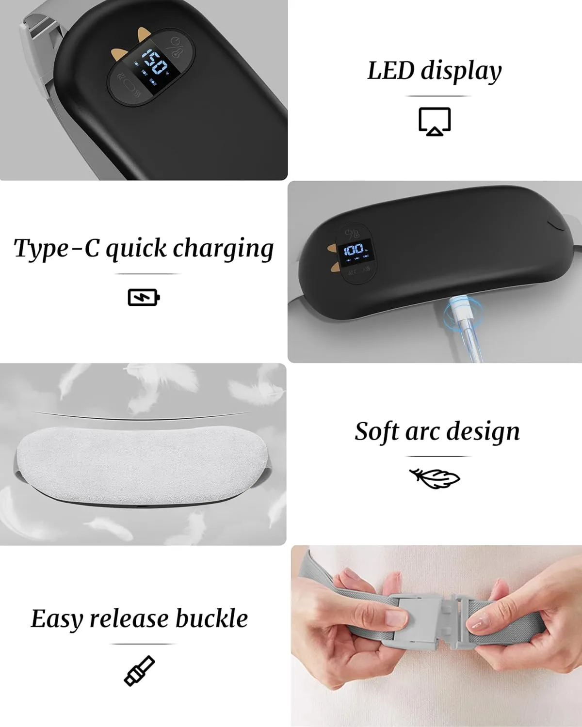 FSA HSA Eligible Portable Heating Pad for Cramps, Upgrade Cordless Electric Period Fast Heating Pad for Back Pain Relief Menstrual Belt 6 Heat 6 Massage Modes Gift for Women Girls Her Girlfriend Black