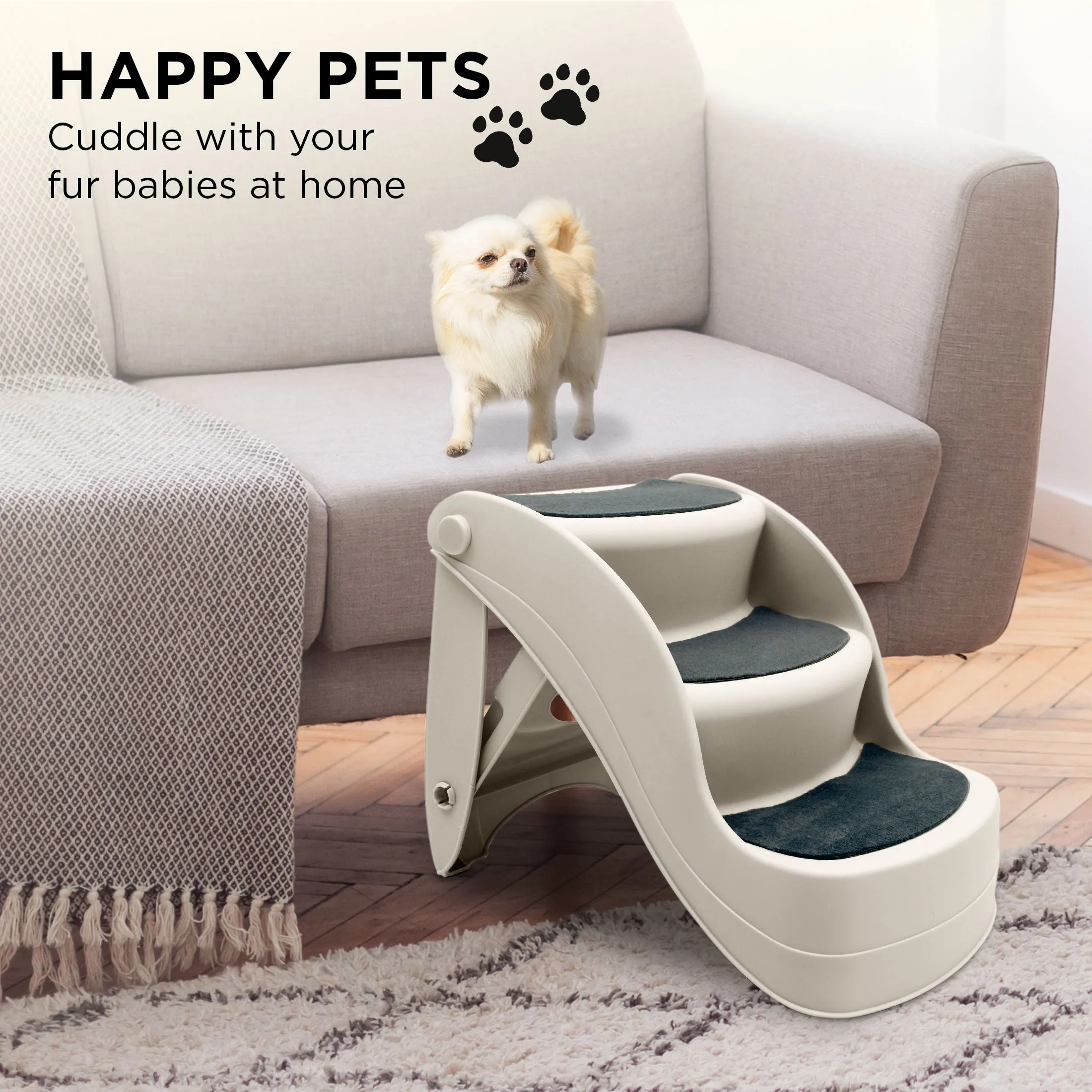 Furtastic 38cm Foldable Pet Stairs Ramp (White)