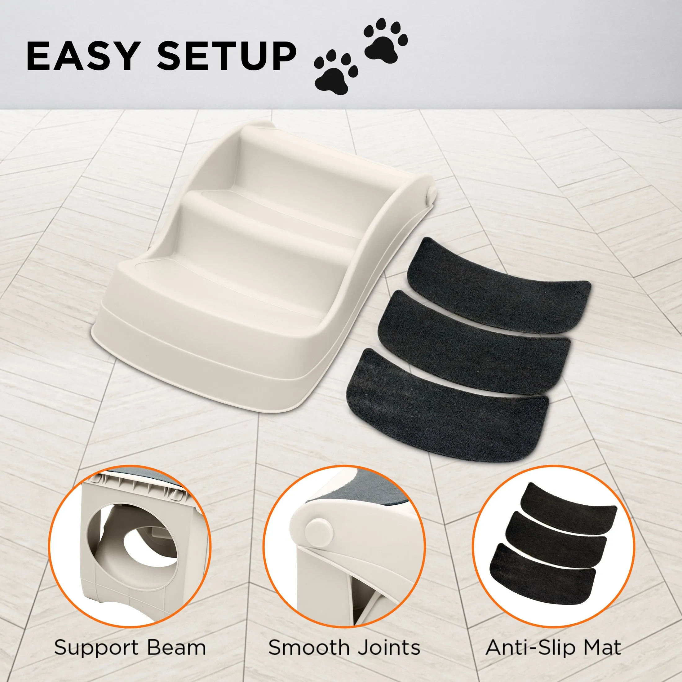 Furtastic 38cm Foldable Pet Stairs Ramp (White)