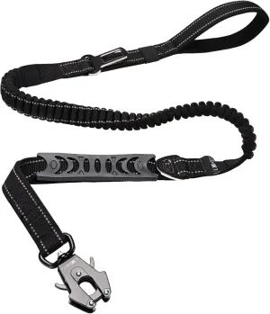Heavy Duty Adjustable Dog Leash with Car Seat Belt, 4-5FT Power Stretch, Tactical Load Bearing Connector Quick Release/Clamp (Black)