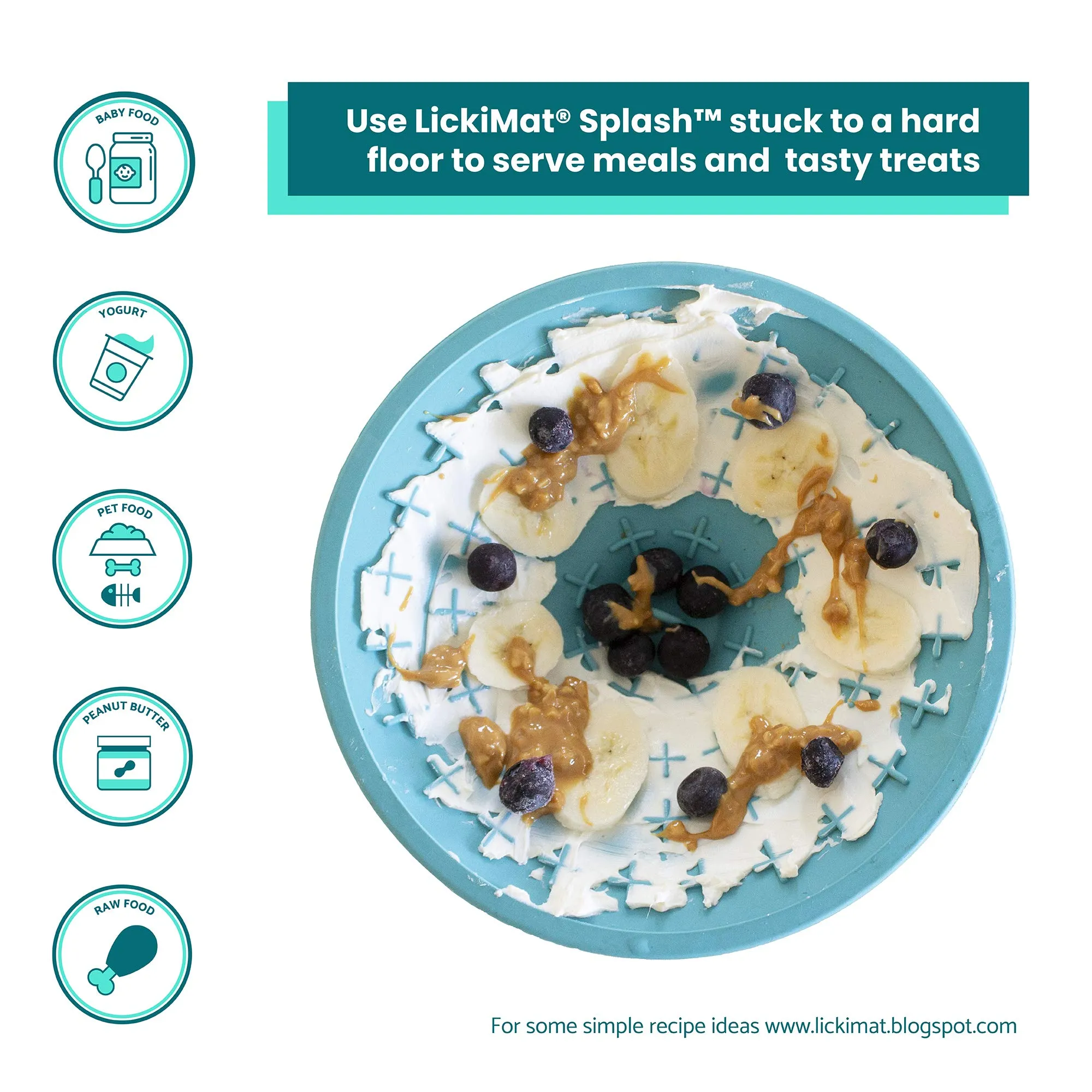 Innovative Pet Lickimat Splash Suction Cup Slow Feeding Bowl for Cats and Dogs - Turquise