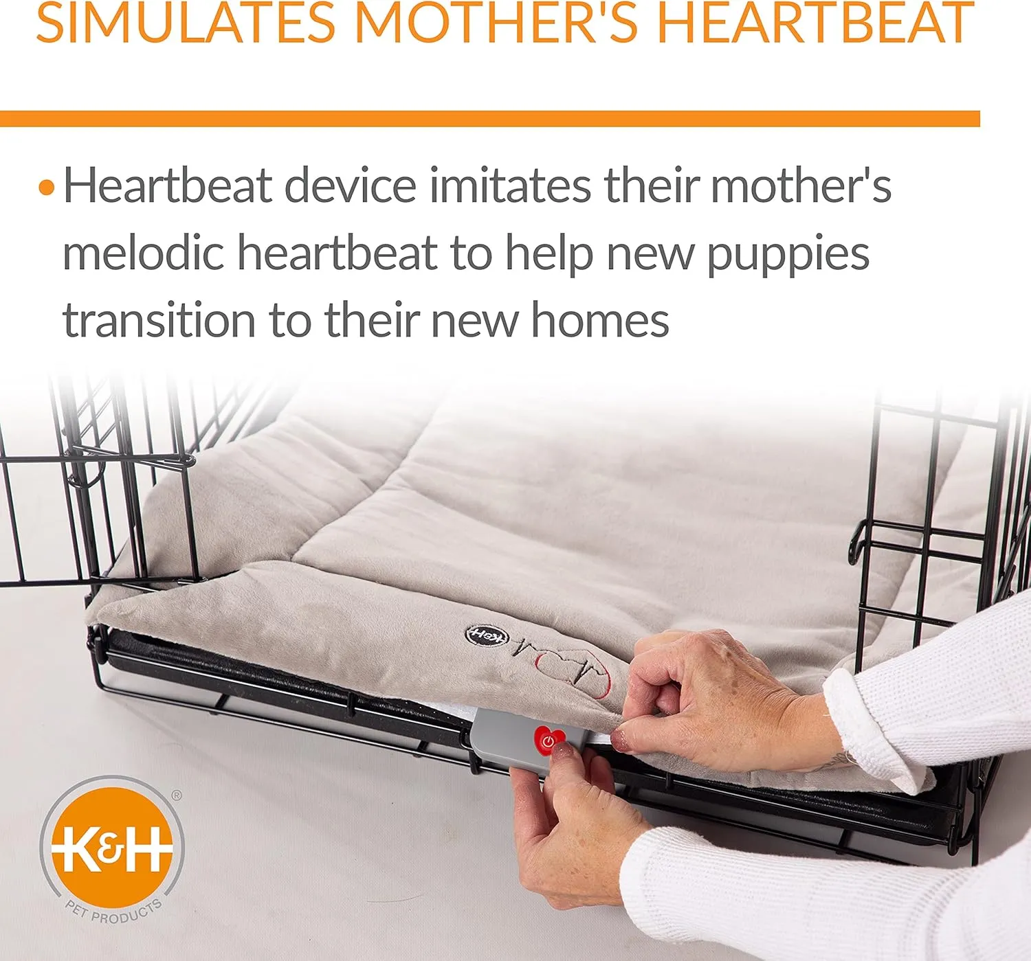 K&H Pet Products Mothers Heartbeat Puppy Crate Pad Gray Fleece Medium/Large Breed Beat 21 X 31 Inches