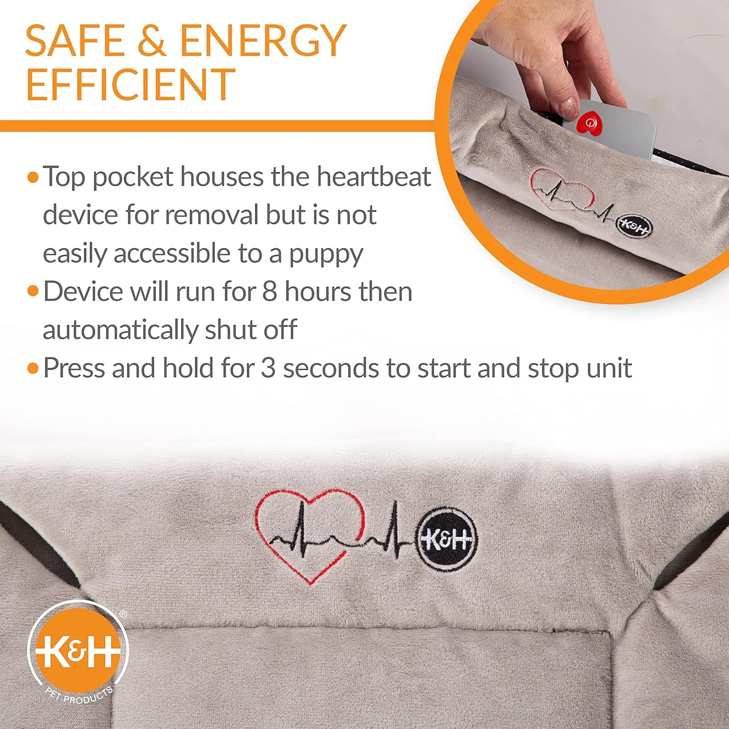 K&H Pet Products Mothers Heartbeat Puppy Crate Pad Gray Fleece Medium/Large Breed Beat 21 X 31 Inches