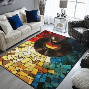 keepcute Retro Vinyl Area Rug 5x7 ft Non-Slip Carpets Record Player Carpet Decor for Living Room Bedroom Living Room Study Carpet
