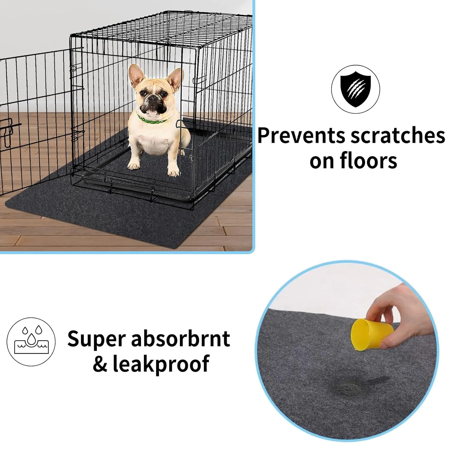 Kennel Pad Dog Crate Mat Liner, Absorbs Urine, Waterproof, Non-Slip, Washable Puppy Pee Pad for Kennel Training - Under Pet Cage to Protect Floors, Thin Cut to Fit Design (48" x 29" - 2 Pack)