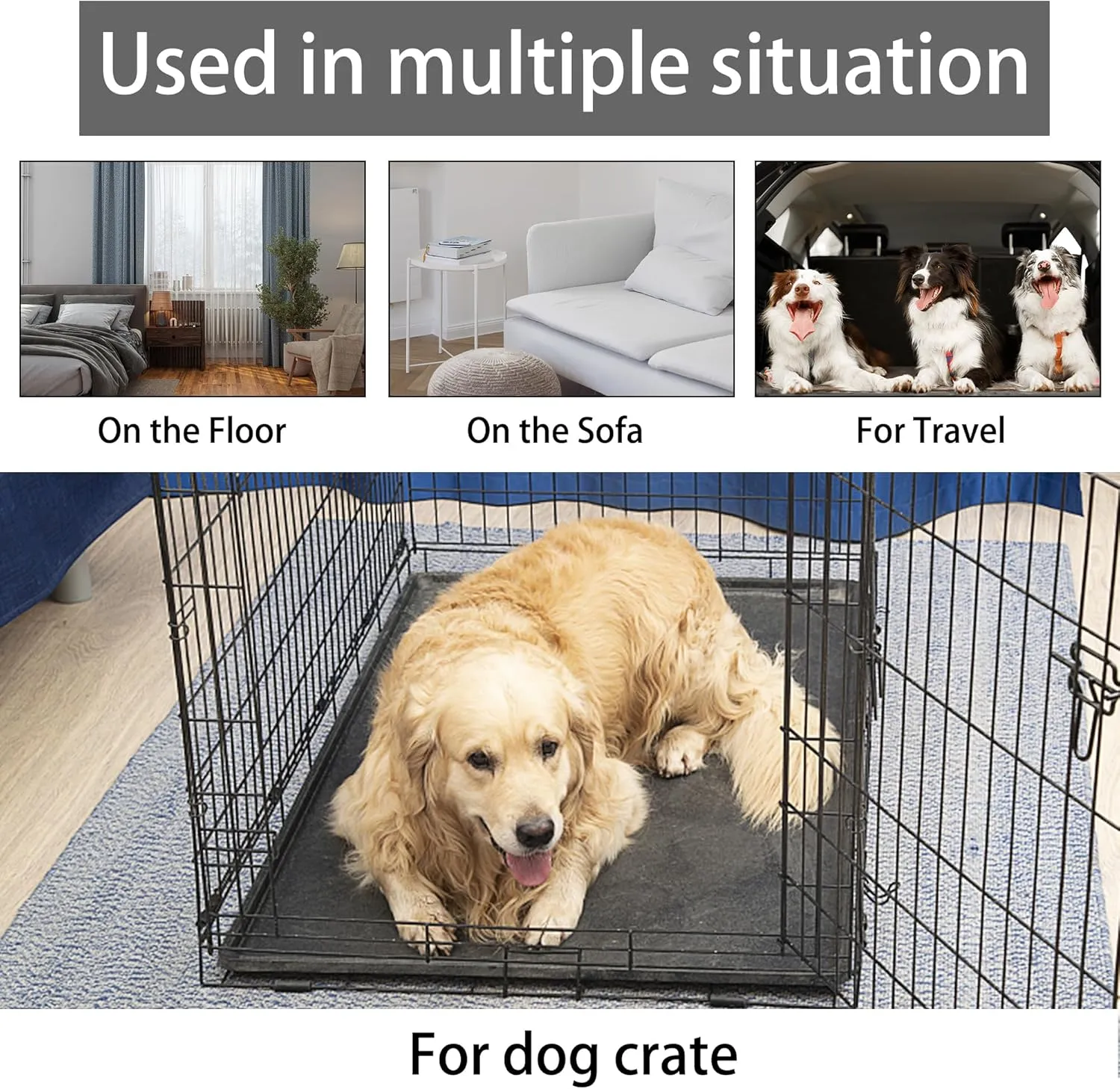 KHONSU PET Dog Bed Mat Crate Pad for Up to 70 lbs Dogs with Reversible Sides for Cold and Hot Seasons, Completely Washable Cushioned Pad 1.1inch Thin Dog Bed