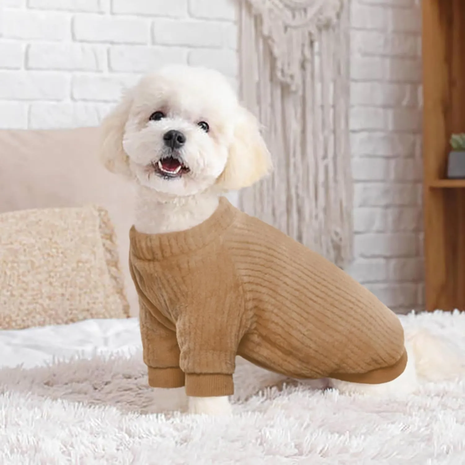 Kuoser Pet Dog Sweatshirt Sweater, Clothes for Small Dogs Girls Boys, Christmas Puppy Sweater for Boston Terrier, Schnauzer (Brown M)