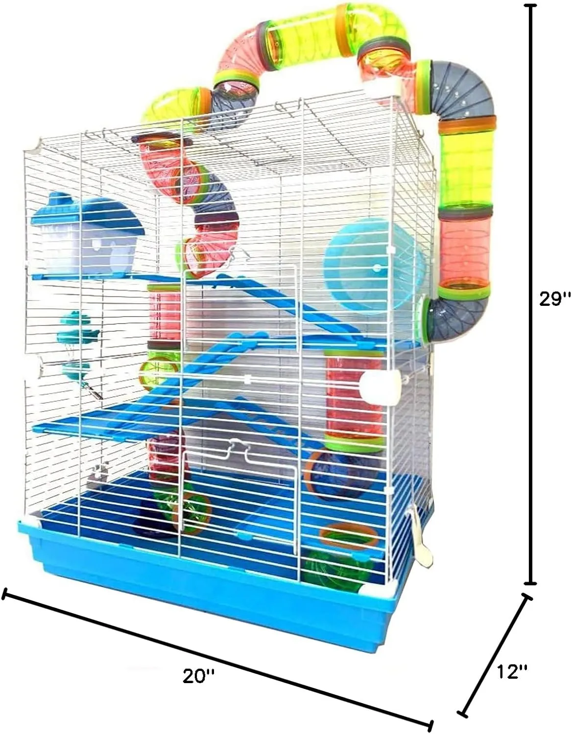 Large 5-Tiers Expandable and Customizable Hamster House Small Animal Habitat Cage with Running Wheel Hide House Crossover Tube Water Bottle Feeder Bowl Ladder Deep Base