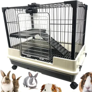 Large Multi-Level Indoor/Outdoor Small Animal Pet Cage for Guinea Pig Ferret Chinchilla Cat Playpen Rabbit Hutch Solid Platform Ramp Leakproof Litter Washable Tray Large Access Doors Lockable Casters