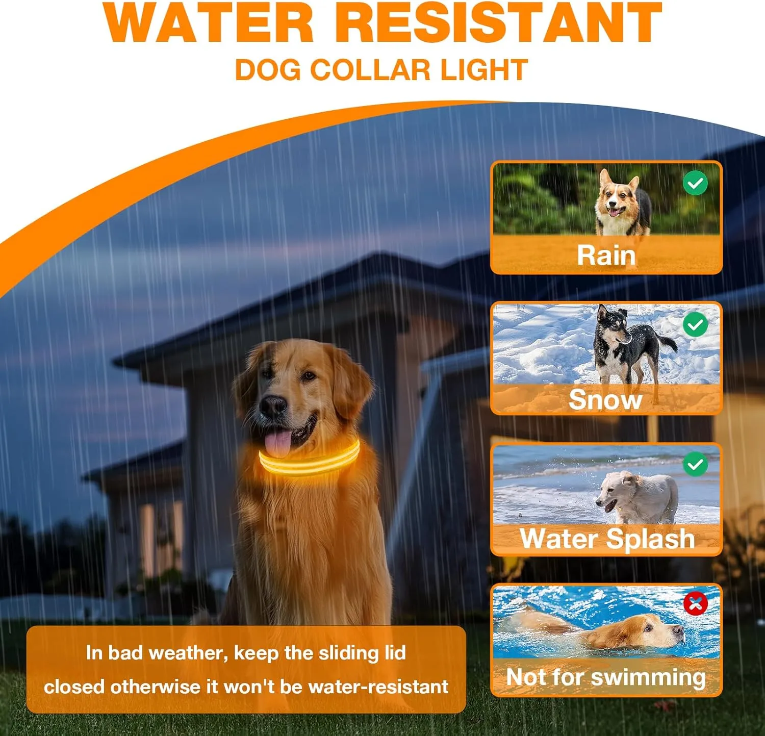 LED Dog Collar, Light Up Dog Collar, Lighted Dog Collars Adjustable for Night Walking, Glow in The Dark Dog Collars Light with USB Rechargeable Color Changing Waterproof for Dogs (Orange, Medium)
