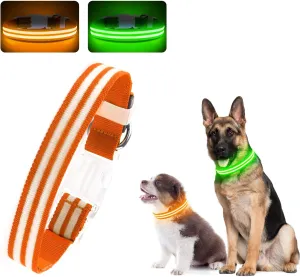 LED Dog Collar, Light Up Dog Collar, Lighted Dog Collars Adjustable for Night Walking, Glow in The Dark Dog Collars Light with USB Rechargeable Color Changing Waterproof for Dogs (Orange, Medium)