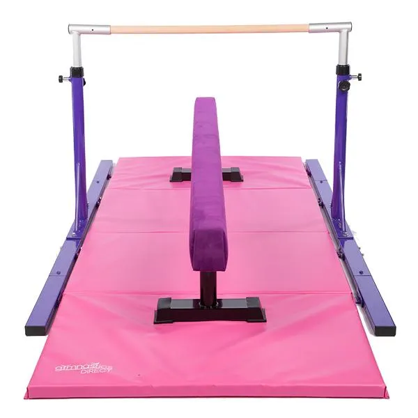 Level Gymnast 2.4m Beam (Adjustable Height), 2 X Mats, And Bar Combo