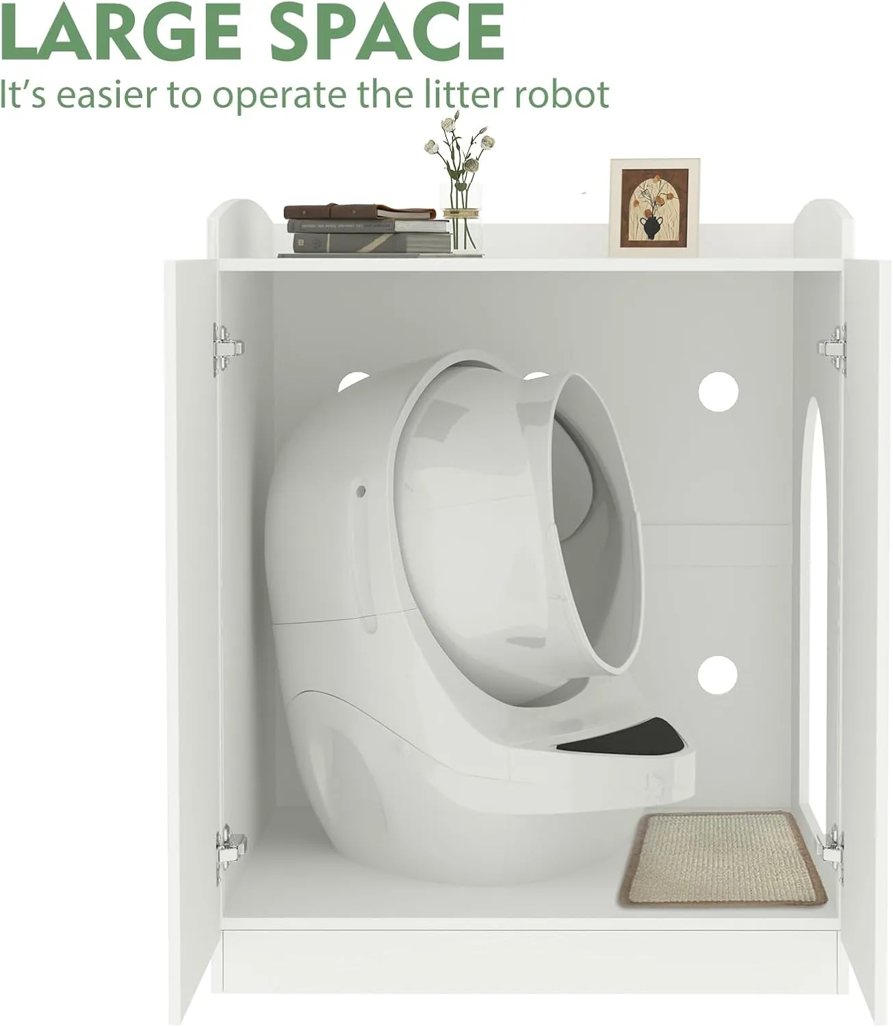 Litter Robot Enclosure, Litter Robot Cabinet, Modern Automatic Litter Box Enclosure Cover for Litter Robot 3 & 4 (White)