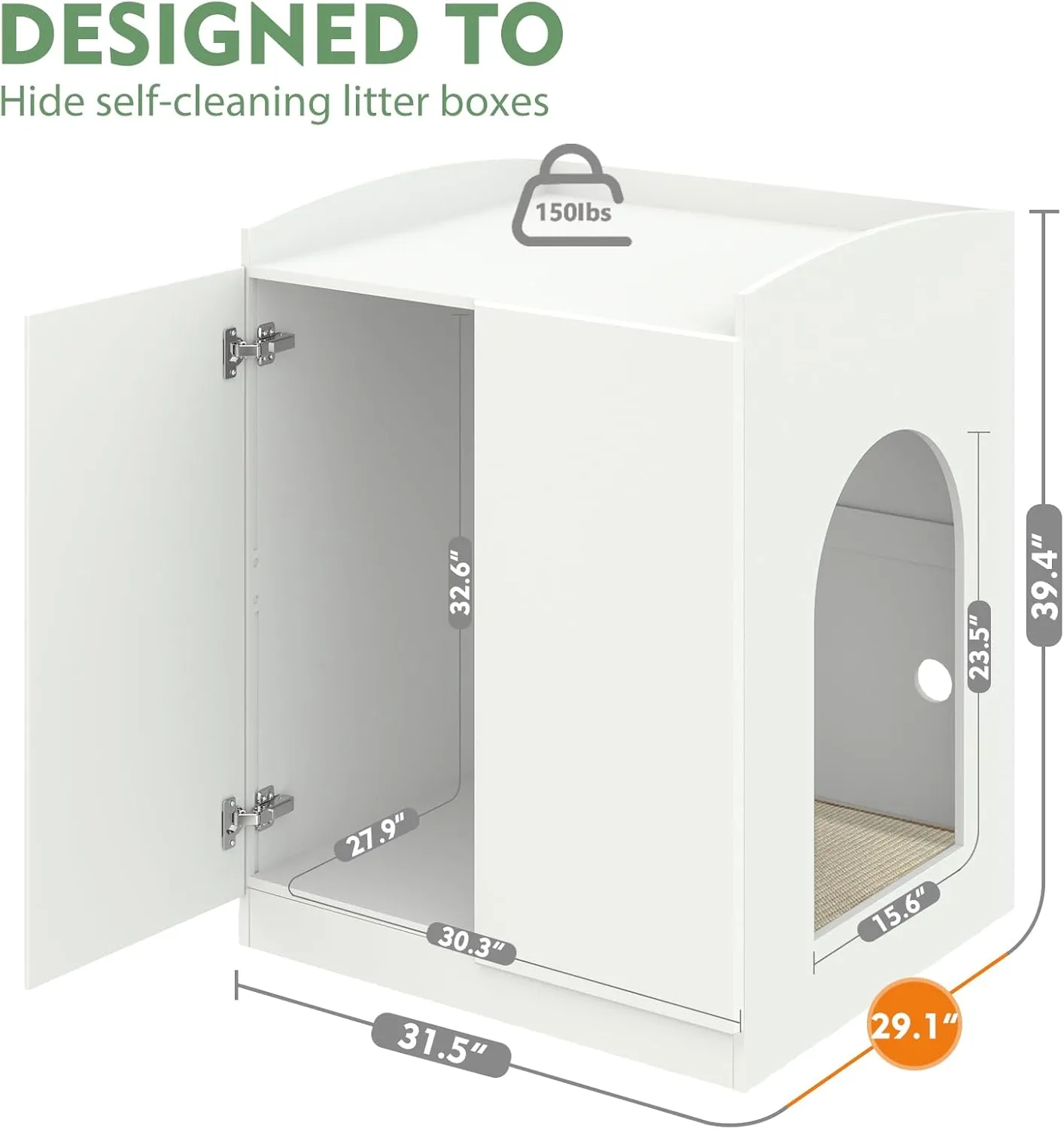 Litter Robot Enclosure, Litter Robot Cabinet, Modern Automatic Litter Box Enclosure Cover for Litter Robot 3 & 4 (White)