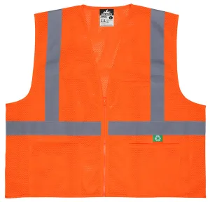 MCR Safety Recycled Mesh Vest,Orange,Class 2,Zip M