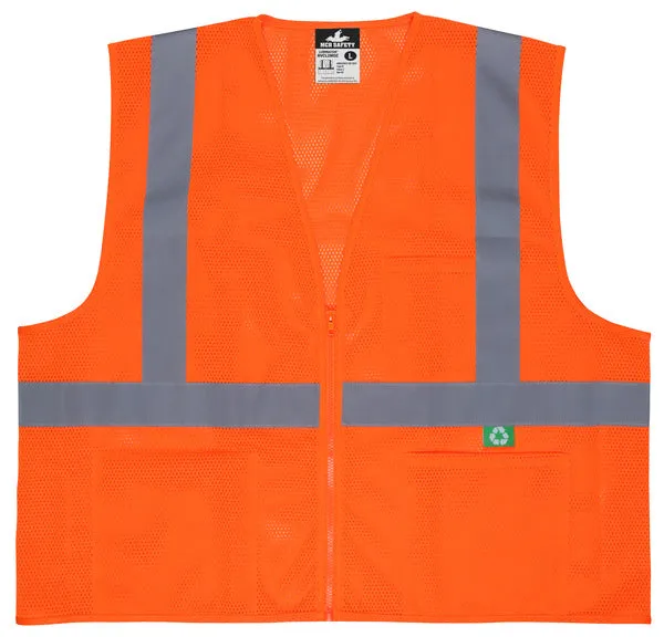 MCR Safety Recycled Mesh Vest,Orange,Class 2,Zip M