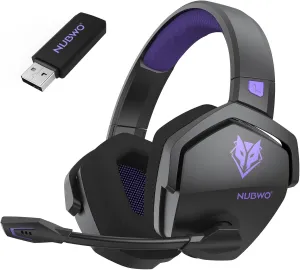 NUBWO G06 Dual Wireless Gaming Headset with Microphone for PS5, PS4, PC - 23ms Low Latency Audio - 100-Hour of Playtime - 50mm Drivers (Black-Purple)