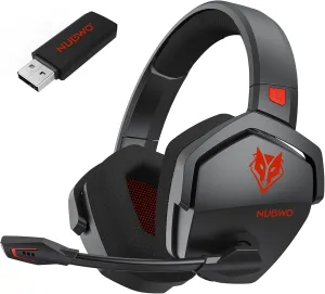 NUBWO G06 Dual Wireless Gaming Headset with Microphone for PS5, PS4, PC - 23ms Low Latency Audio - 100-Hour of Playtime - 50mm Drivers (Black-Red)