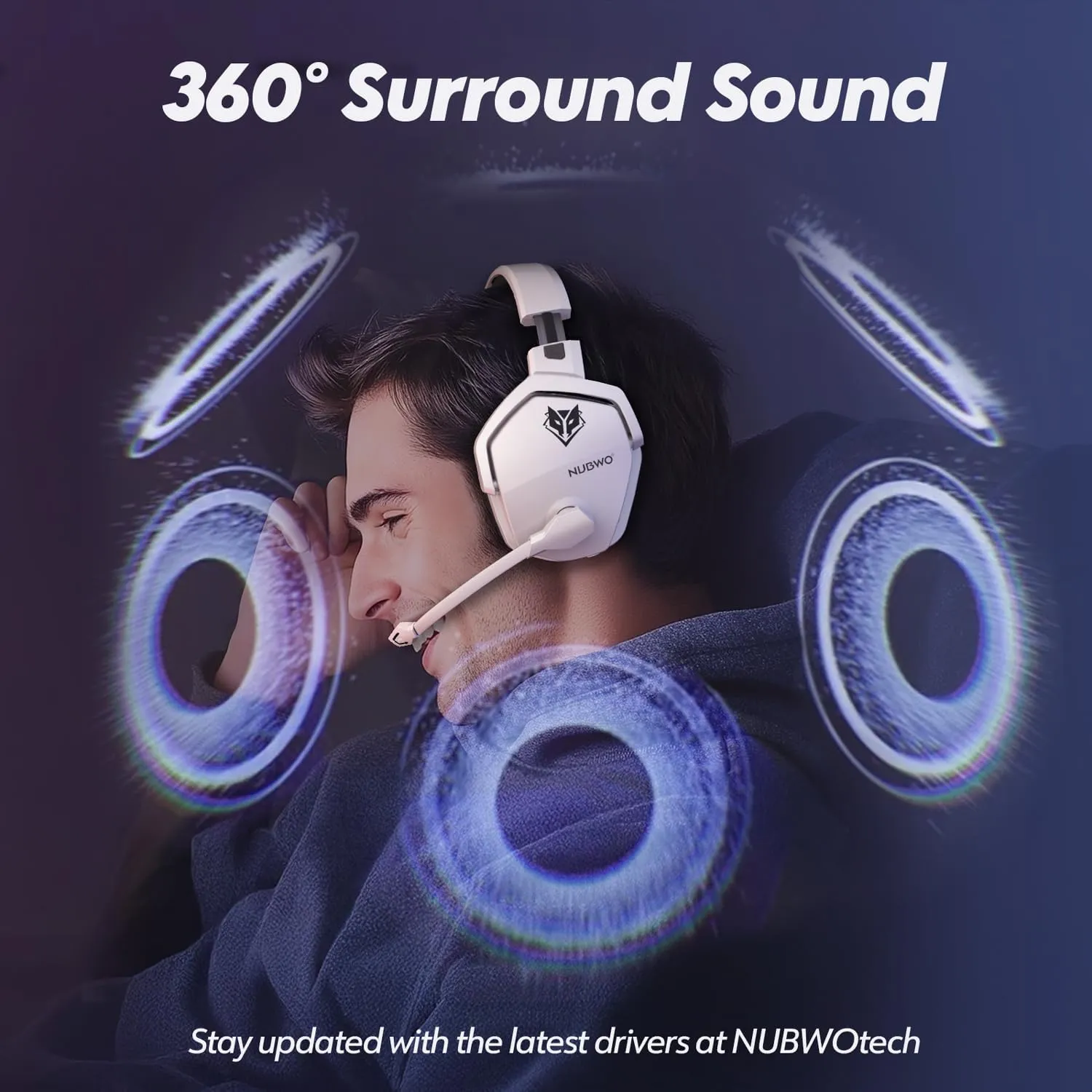 NUBWO G06 Dual Wireless Gaming Headset with Microphone for PS5, PS4, PC - 23ms Low Latency Audio - 100-Hour of Playtime - 50mm Drivers (White-Black)