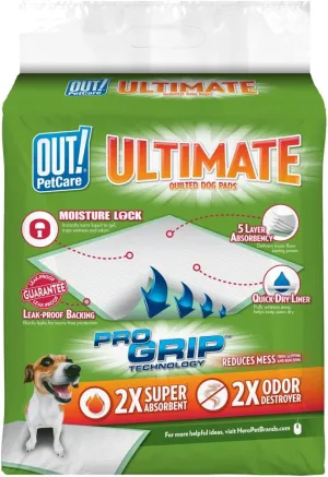 OUT! Ultimate Pro-Grip XL Dog Pads | Absorbent Pet Training and Puppy Pads | Grip Technology Prevents Slipping and Bunching | 30 Pads | 21 x 30 Inches
