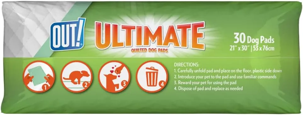 OUT! Ultimate Pro-Grip XL Dog Pads | Absorbent Pet Training and Puppy Pads | Grip Technology Prevents Slipping and Bunching | 30 Pads | 21 x 30 Inches