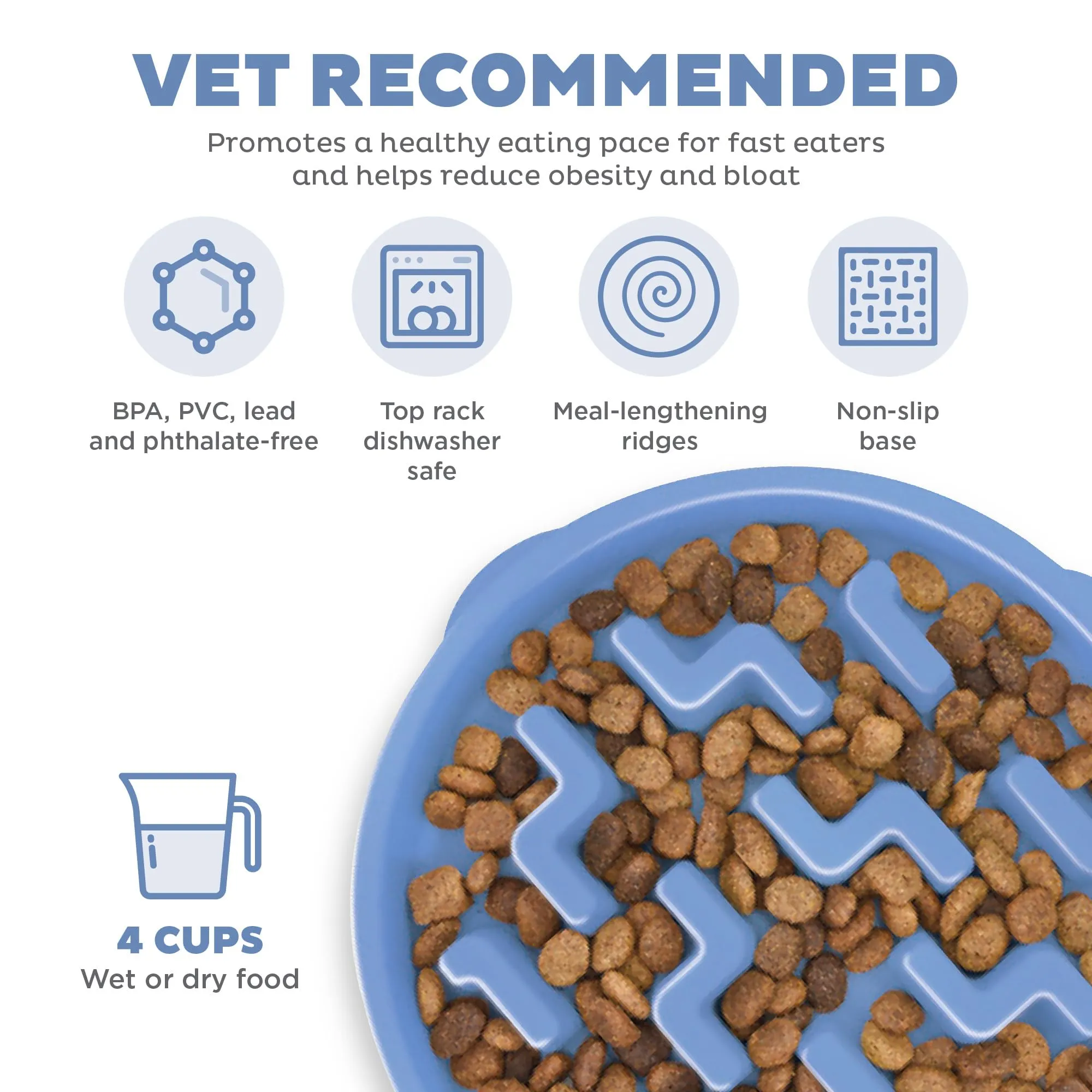 Outward Hound Fun Feeder Slo-Bowl Slow Feeding Dog Bowl - Blue - Large/Regular