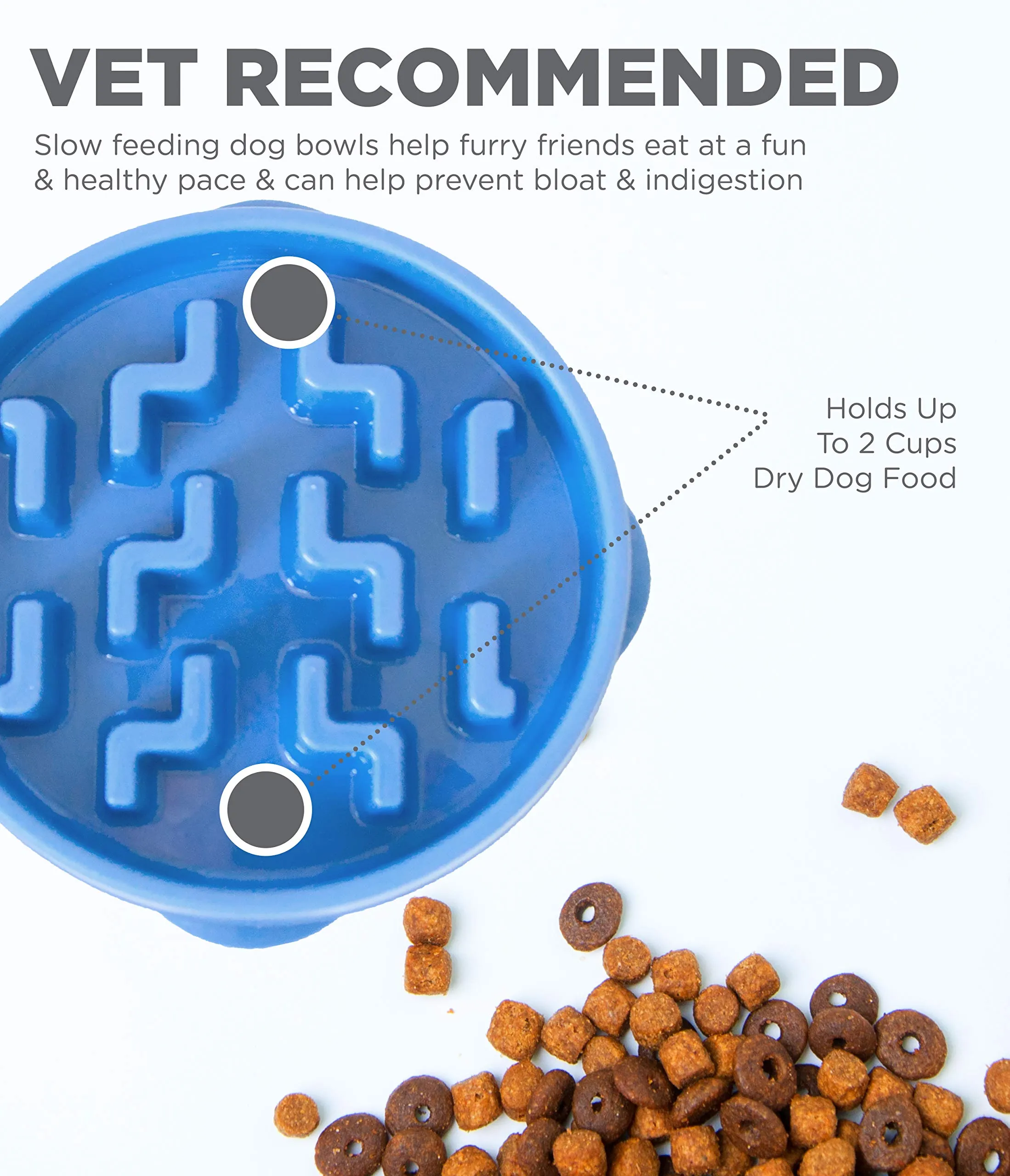 Outward Hound Fun Feeder Slo-Bowl Slow Feeding Dog Bowl - Blue - Medium/Mini