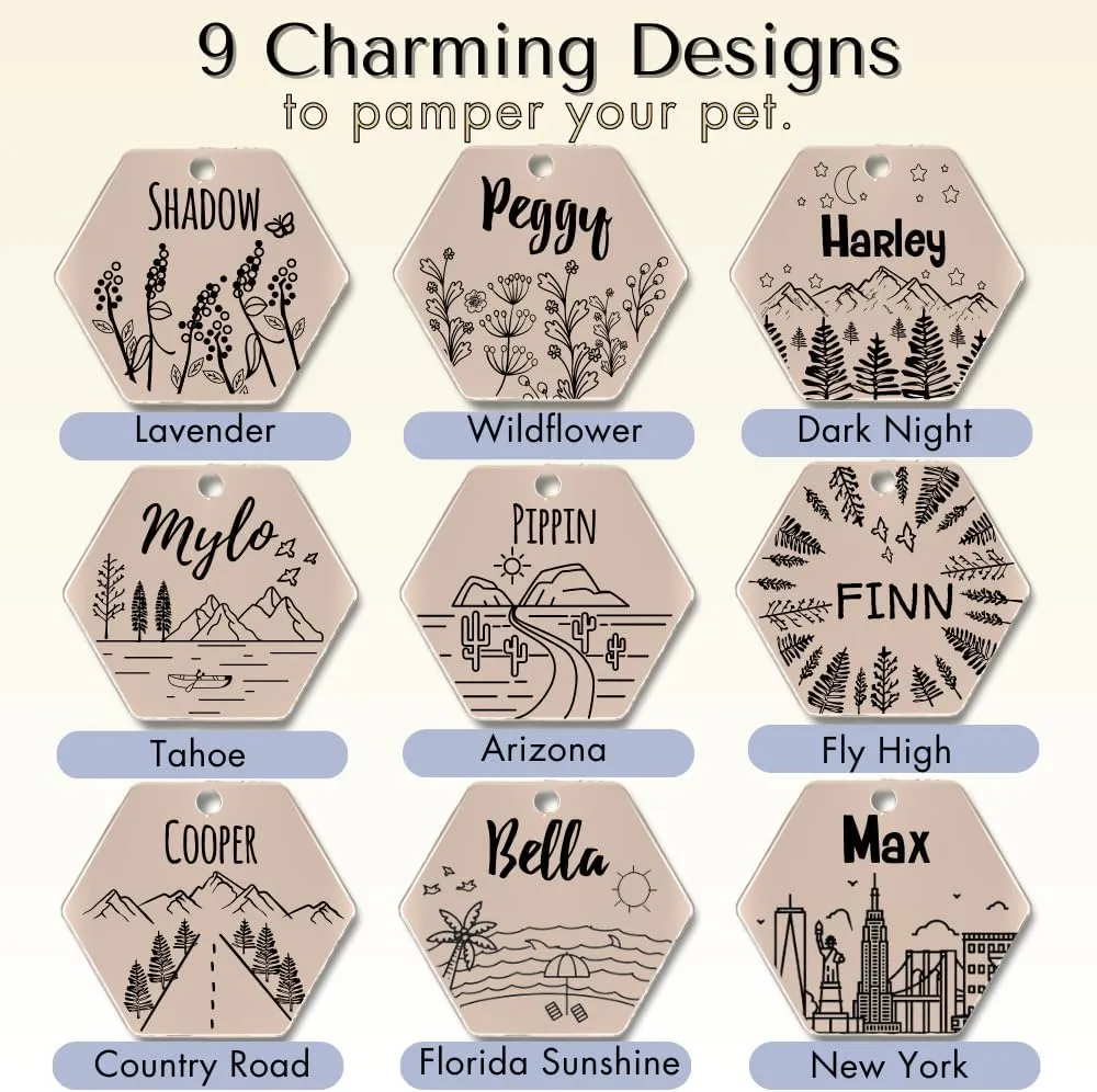 PawFurEver Stainless Steel Pet ID Tag | Personalized Cat & Dog Tags - Engraved Front & Back - Dark Etching - Hexagon, Rose Gold