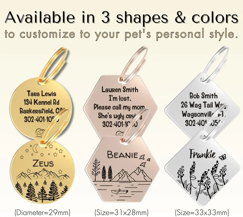 PawFurEver Stainless Steel Pet ID Tag | Personalized Cat & Dog Tags - Engraved Front & Back - Dark Etching - Hexagon, Rose Gold