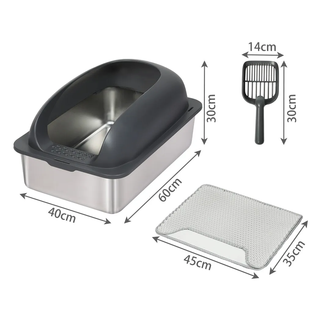 Pawz Stainless Steel Cat Litter Box Large Semi-Enclosed