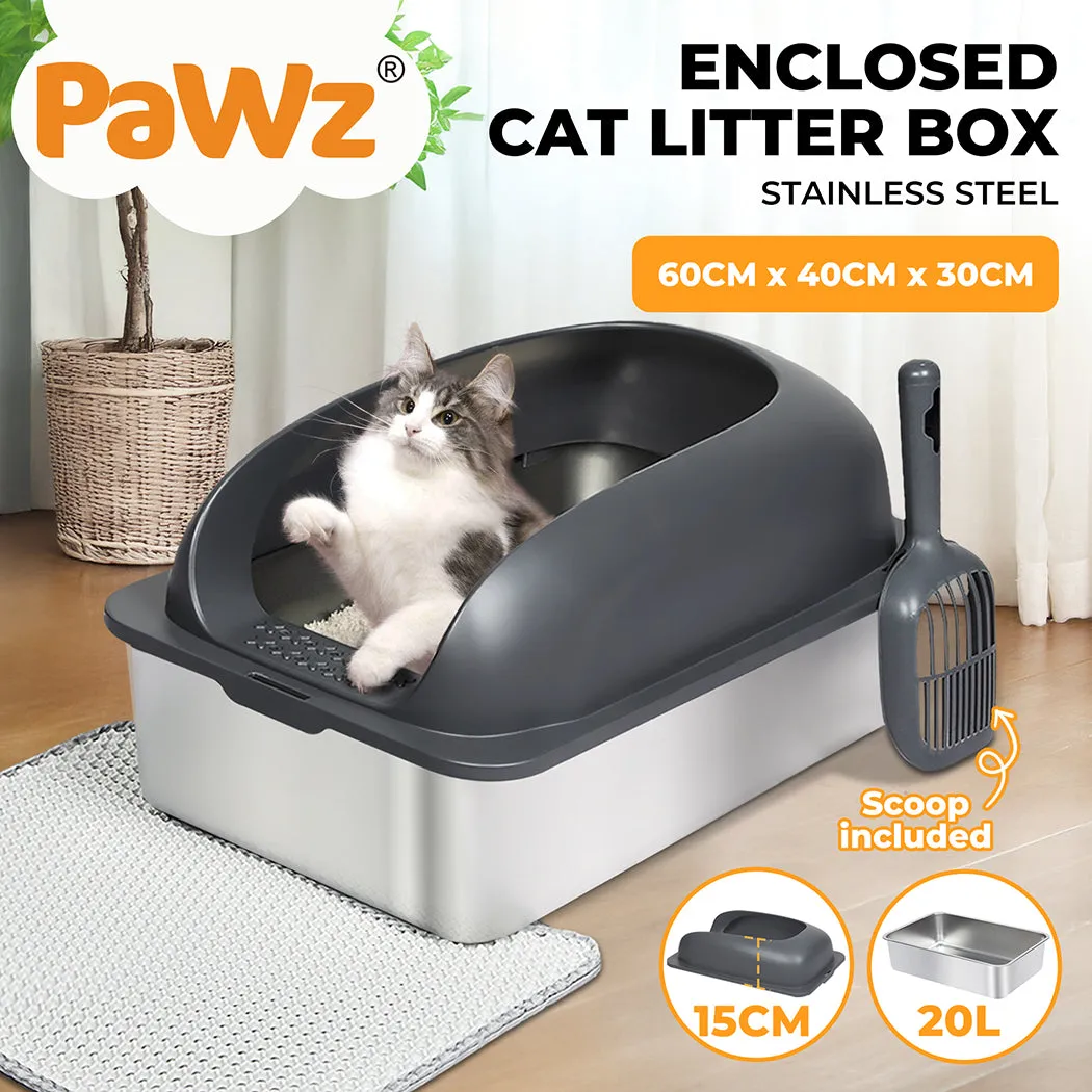 Pawz Stainless Steel Cat Litter Box Large Semi-Enclosed