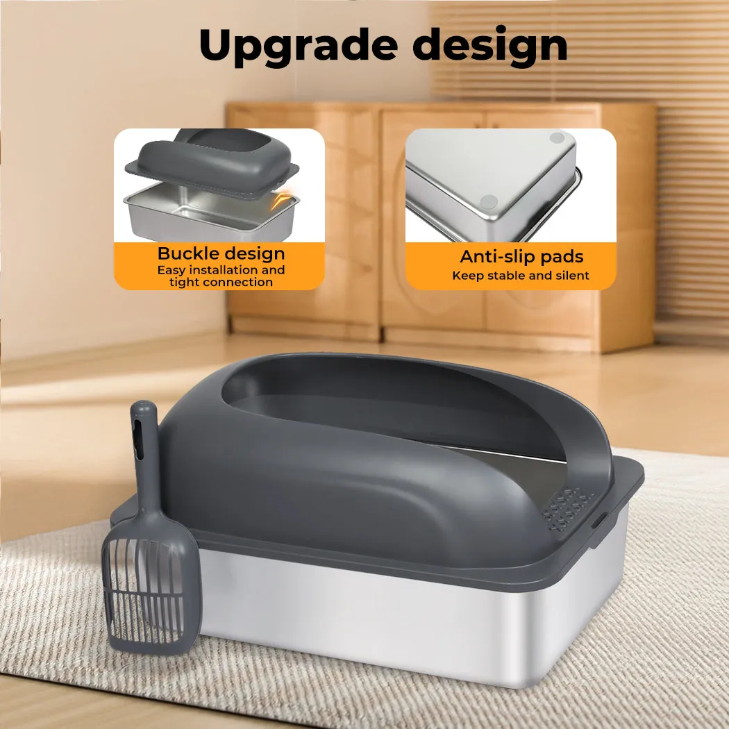 Pawz Stainless Steel Cat Litter Box Large Semi-Enclosed