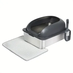 Pawz Stainless Steel Cat Litter Box Large Semi-Enclosed