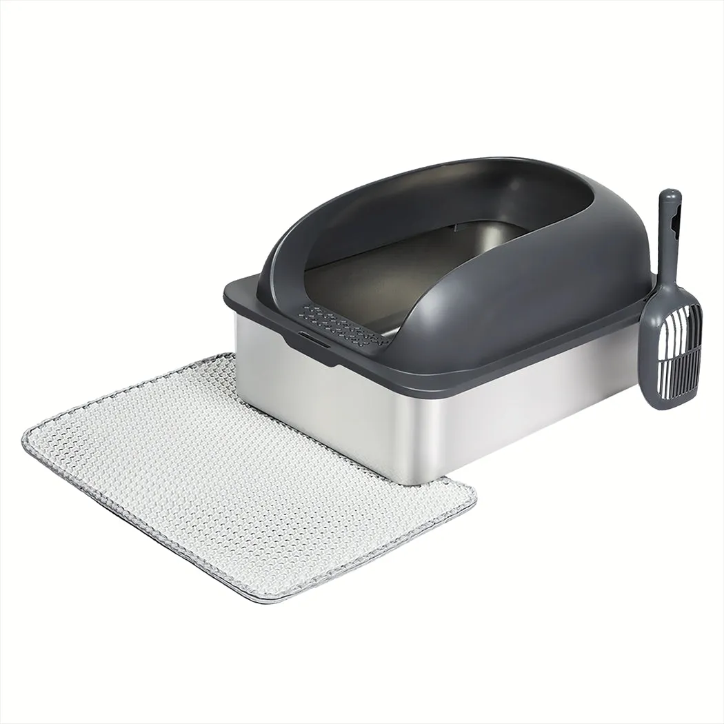 Pawz Stainless Steel Cat Litter Box Large Semi-Enclosed