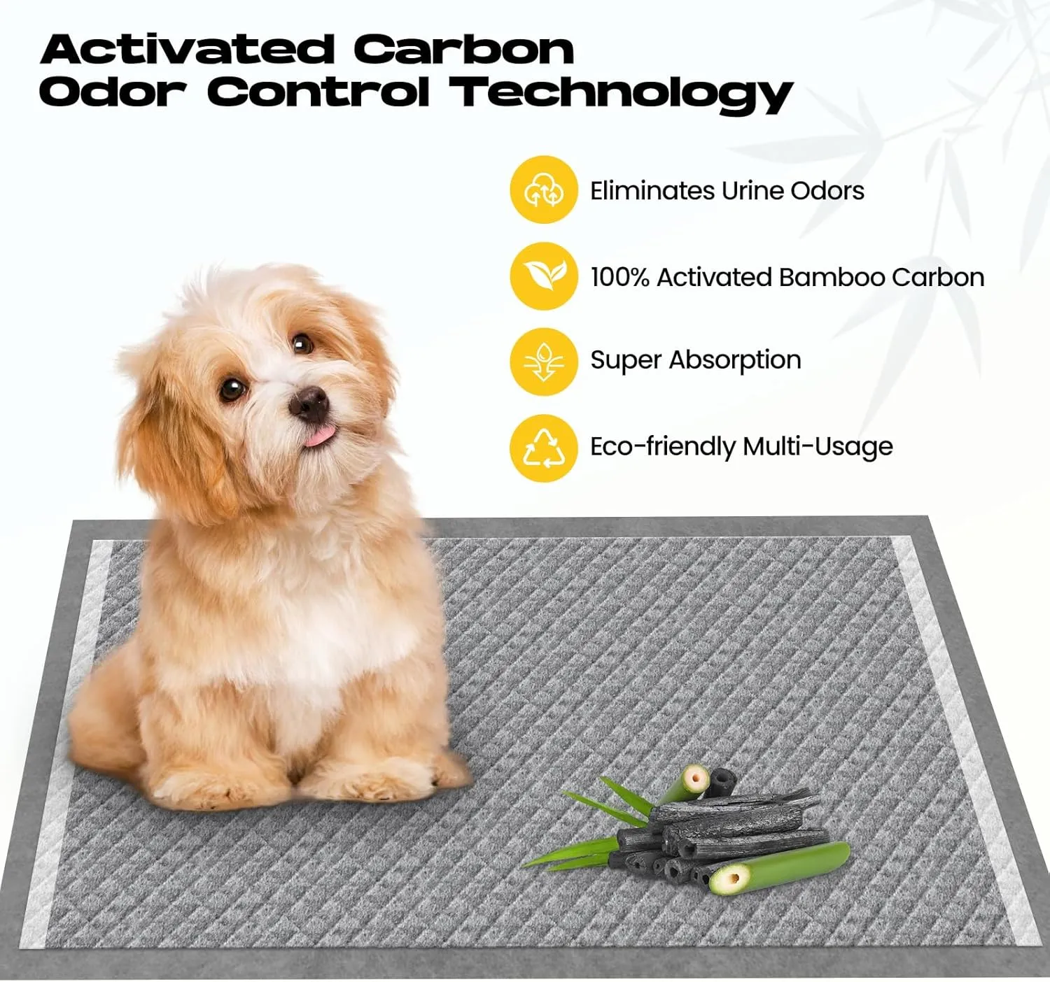 Pee Pads for Dogs 22"x22" Charcoal Puppy Pads 15 Counts Small Disposable Activated Carbon Super Absorbent Full Edge-Wrapping Pee Pads Odor-Control Training Pads for Doggie Cats Rabbits