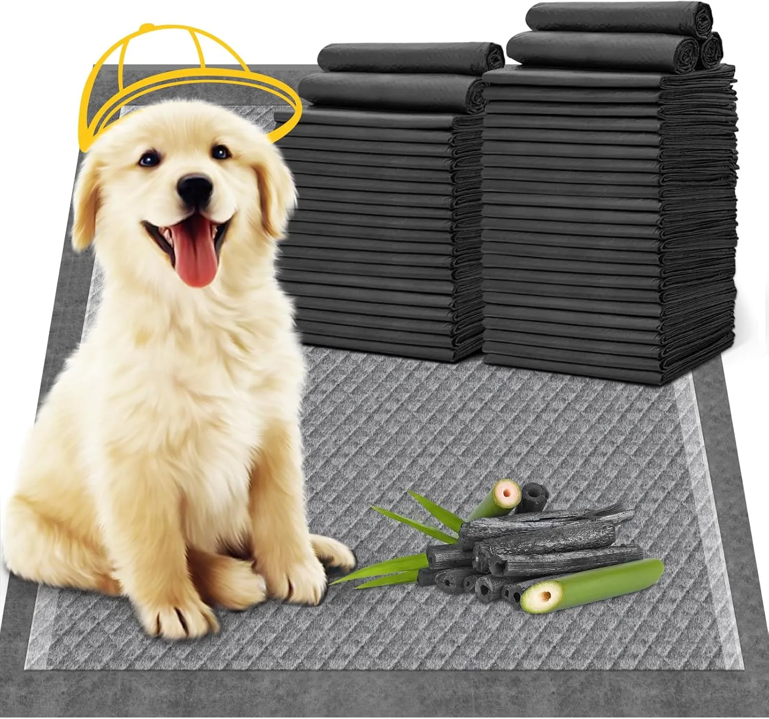 Pee Pads for Dogs 22"x22" Charcoal Puppy Pads 15 Counts Small Disposable Activated Carbon Super Absorbent Full Edge-Wrapping Pee Pads Odor-Control Training Pads for Doggie Cats Rabbits