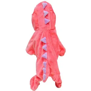 Pet Plush Outfit Dinosaur Costume with Hood for Small Dogs & Cats Jumpsuit Winter Coat Warm Clothes