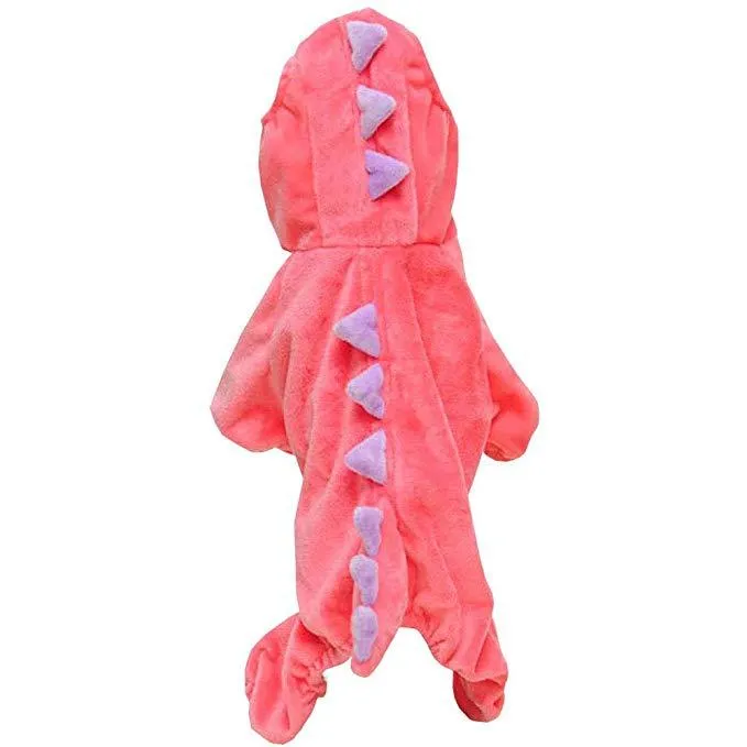 Pet Plush Outfit Dinosaur Costume with Hood for Small Dogs & Cats Jumpsuit Winter Coat Warm Clothes